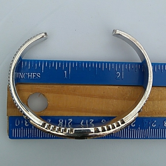 Navajo THOMAS FRANSISCO Tiger Eye Jasper Onyx Inlay Sterling Silv Cuff Bracelet - Picture 3 of 8